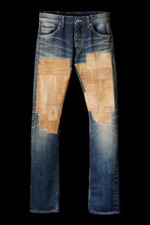 SELVEDGE DENIM CRAFTED PATCHWORK LEATHER “TIGHT-STRAIGHT”