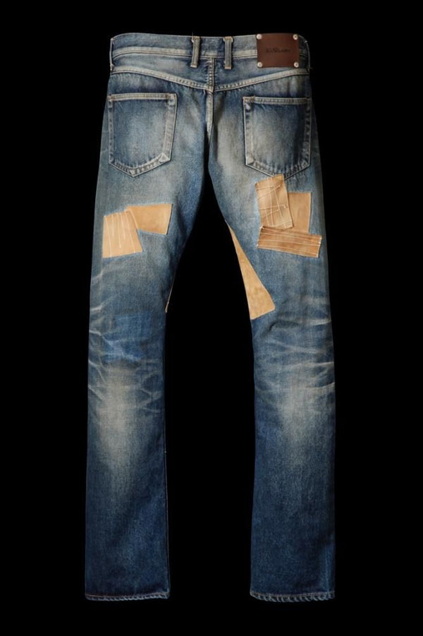 SELVEDGE DENIM CRAFTED PATCHWORK LEATHER “TIGHT-STRAIGHT”