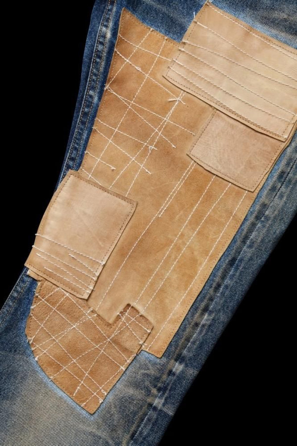 SELVEDGE DENIM CRAFTED PATCHWORK LEATHER “TIGHT-STRAIGHT”