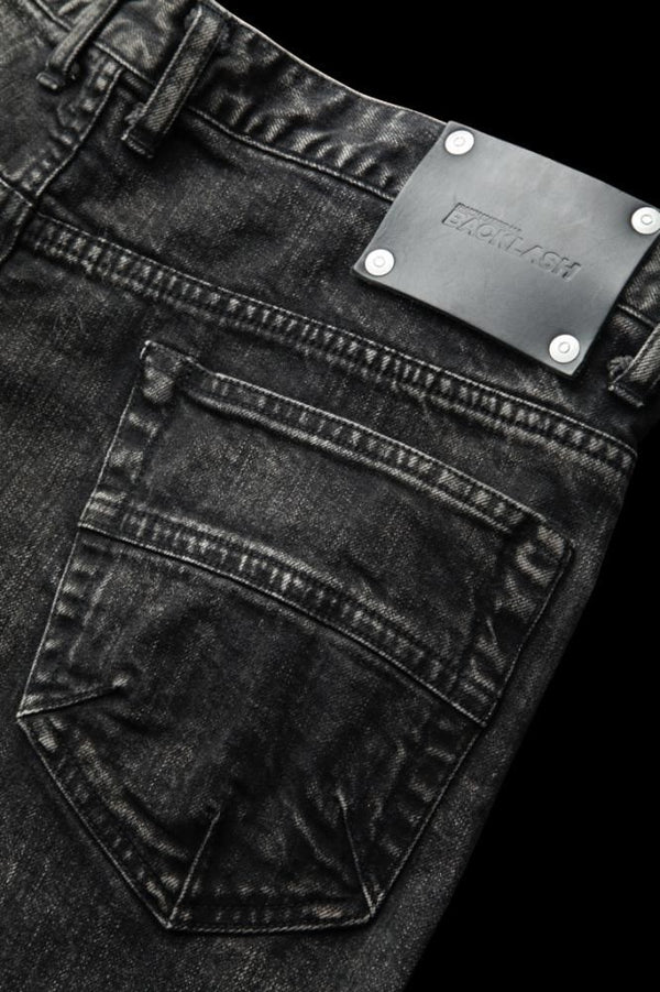 13oz STRETCH DENIM “SEMI-SARROUEL” SPLASH DYED BLACK