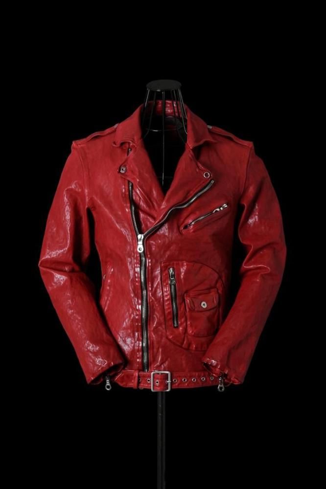 BACKLASH★ポーランドショルダー★襟付きシングルライダース★美品 ITALY SHOULDER “GARMENT-DYED” D-POCKET DOUBLE RIDERS - BACKLASH