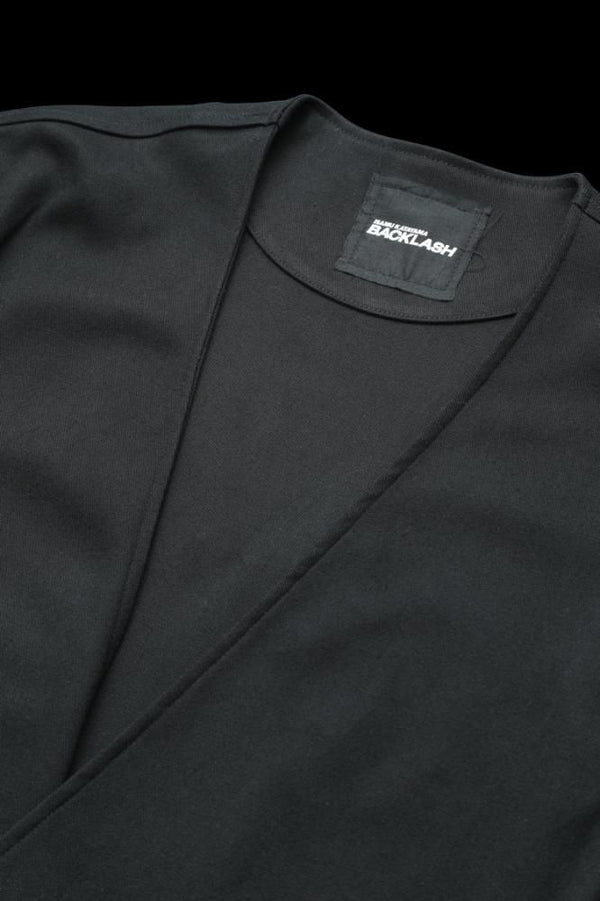 STRETCH RAYON-SILK COLLARLESS LONG JACKET