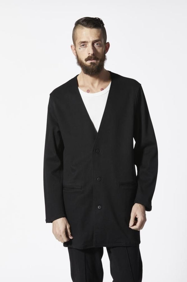 STRETCH RAYON-SILK COLLARLESS LONG JACKET