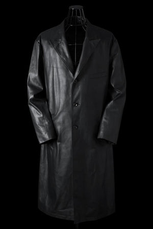 XX Yohji Yamamoto MONOCHROME LUXURY STEER “GARMENT-WASH” DOUBLE LAYERED PEAK LAPEL LONG JACKET