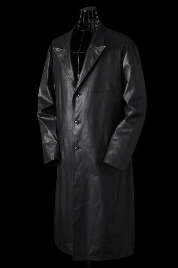 XX Yohji Yamamoto MONOCHROME LUXURY STEER “GARMENT-WASH” DOUBLE LAYERED PEAK LAPEL LONG JACKET