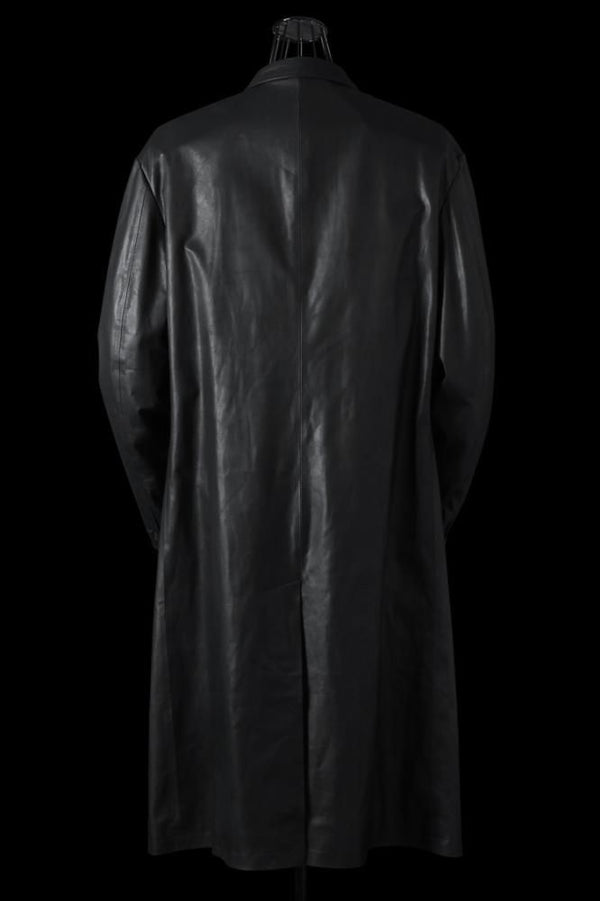 XX Yohji Yamamoto MONOCHROME LUXURY STEER “GARMENT-WASH” DOUBLE LAYERED PEAK LAPEL LONG JACKET