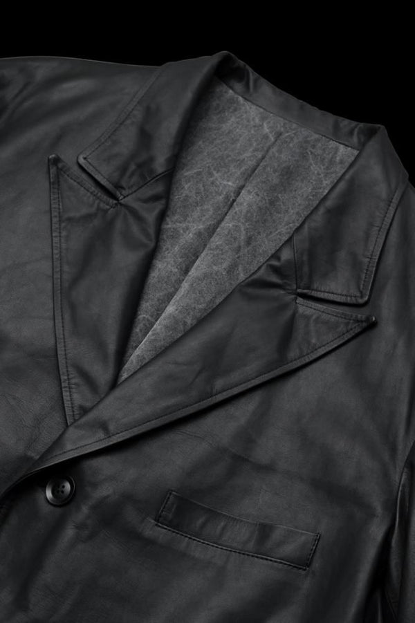 XX Yohji Yamamoto MONOCHROME LUXURY STEER “GARMENT-WASH” DOUBLE LAYERED PEAK LAPEL LONG JACKET