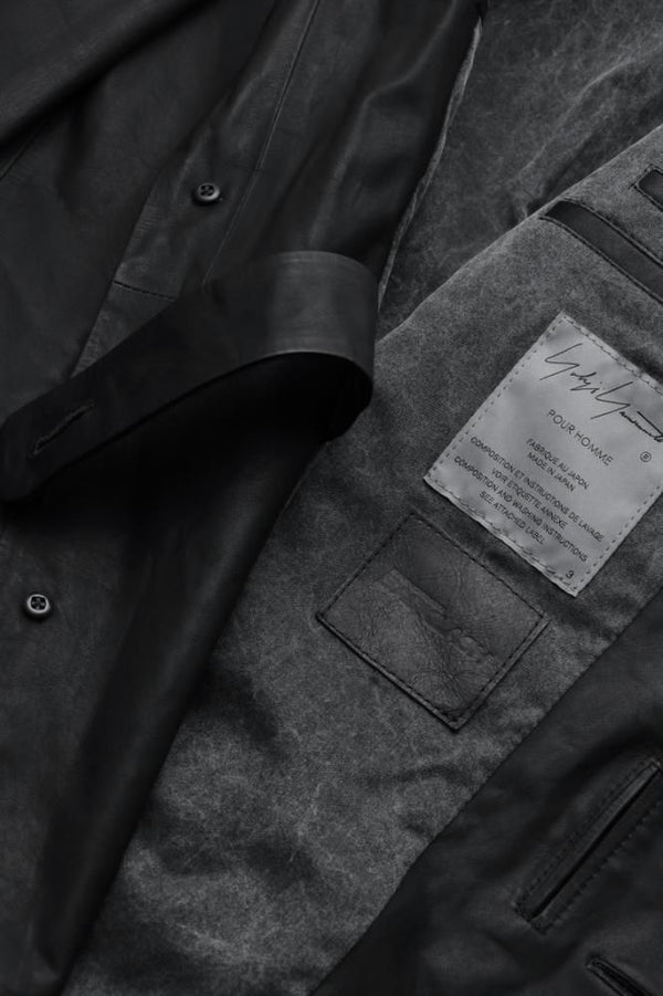 XX Yohji Yamamoto MONOCHROME LUXURY STEER “GARMENT-WASH” SUIT JACKET WITH TAB DETAILS