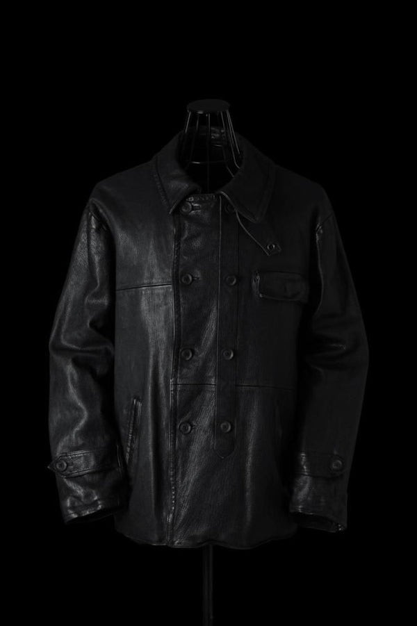 XX Yohji Yamamoto VINTAGE TANNED GOATSKIN “SHRINK” STAND COLLAR DOUBLE FRONT