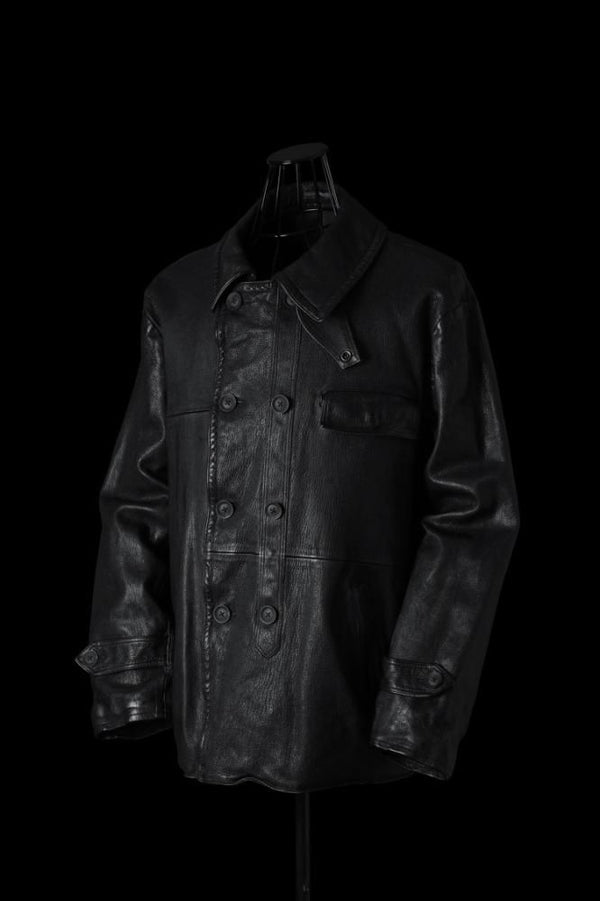 XX Yohji Yamamoto VINTAGE TANNED GOATSKIN “SHRINK” STAND COLLAR DOUBLE FRONT