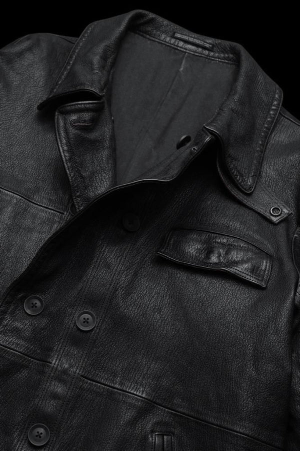 XX Yohji Yamamoto VINTAGE TANNED GOATSKIN “SHRINK” STAND COLLAR DOUBLE FRONT