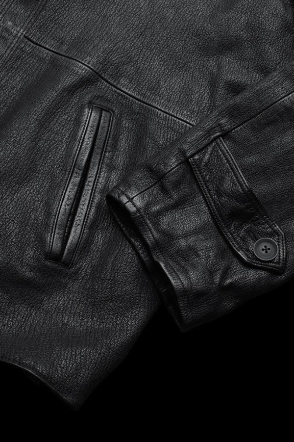 XX Yohji Yamamoto VINTAGE TANNED GOATSKIN “SHRINK” STAND COLLAR DOUBLE FRONT