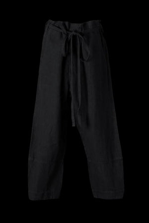 LINEN CANVAS “GARMENT-DYED” KNOT WAIST WIDE PANTS