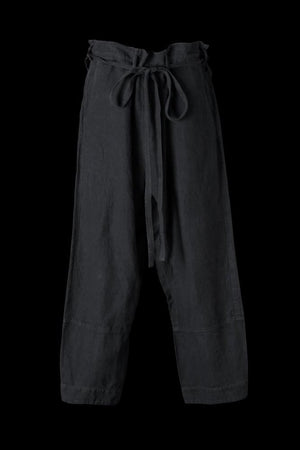 LINEN CANVAS “GARMENT-DYED” KNOT WAIST WIDE PANTS