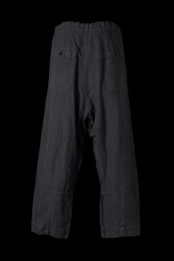 LINEN CANVAS “GARMENT-DYED” KNOT WAIST WIDE PANTS