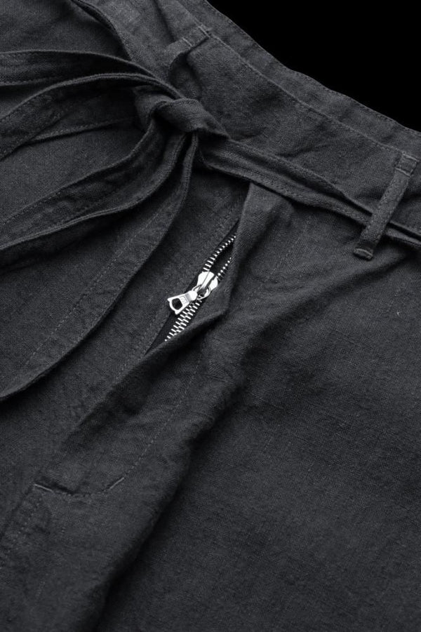 LINEN CANVAS “GARMENT-DYED” KNOT WAIST WIDE PANTS