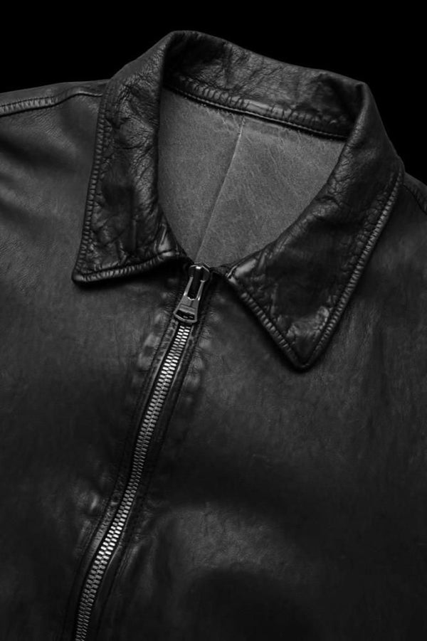 JAPAN CALF WET WHITE “GARMENT-DYED” SINGLE COLLAR BLOUSON