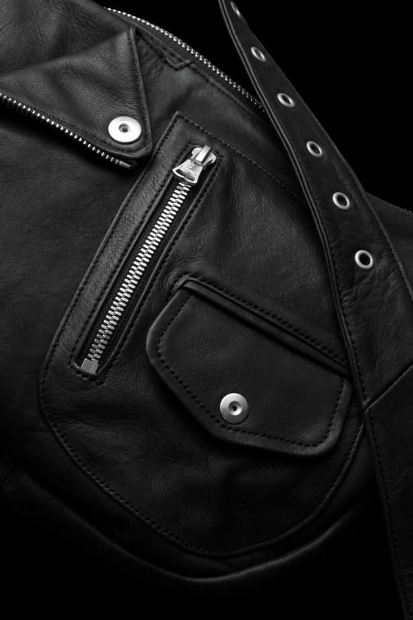 JAPAN CALF GARMENT-WASH RIDERS SHOULDER BAG