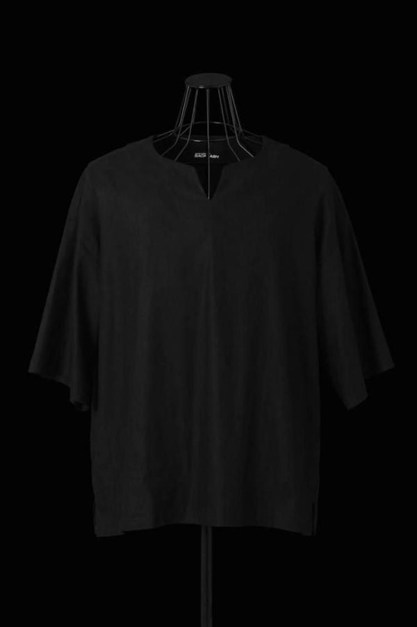 STRETCH LINEN-RAYON SKIPPER SHIRT
