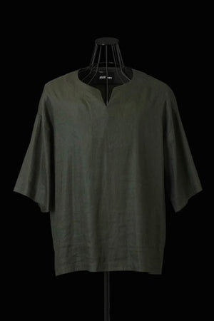 STRETCH LINEN-RAYON SKIPPER SHIRT