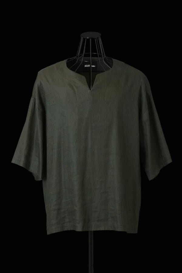 STRETCH LINEN-RAYON SKIPPER SHIRT