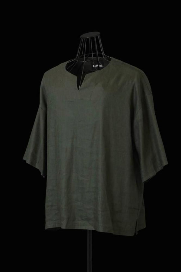 STRETCH LINEN-RAYON SKIPPER SHIRT