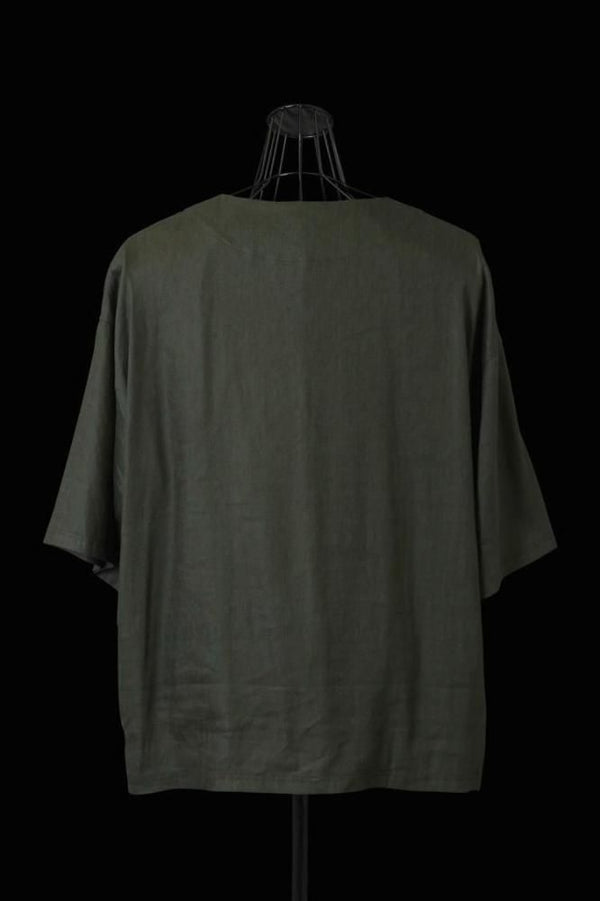 STRETCH LINEN-RAYON SKIPPER SHIRT