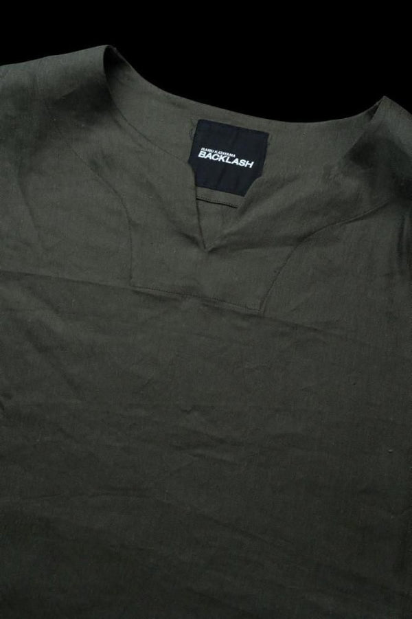 STRETCH LINEN-RAYON SKIPPER SHIRT