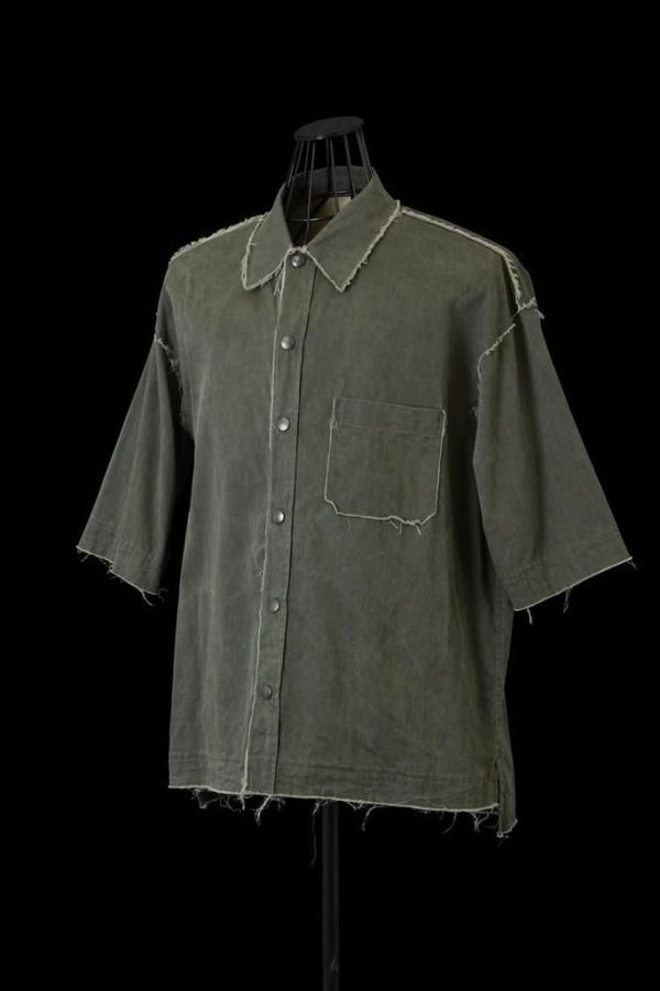PIGMENT COATING COTTON SATEEN S/S SHIRT "GARMENT-WASH"