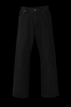 THE DENIM STRETCH SELVEDGE DENIM LOOSE FLARE PANTS “ONEWASH.BLACK”