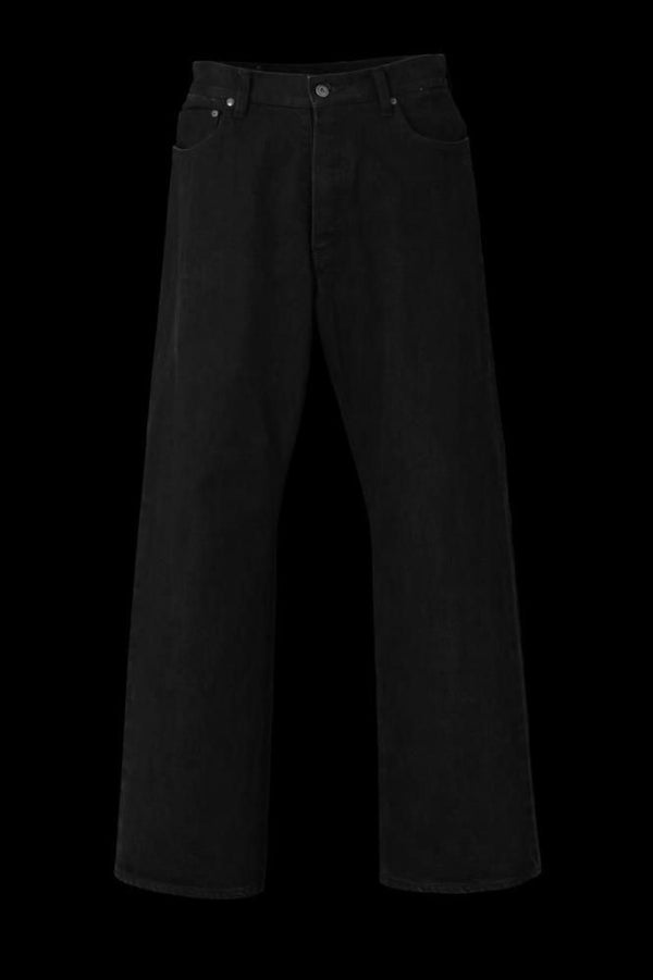 THE DENIM STRETCH SELVEDGE DENIM LOOSE FLARE PANTS “ONEWASH.BLACK”