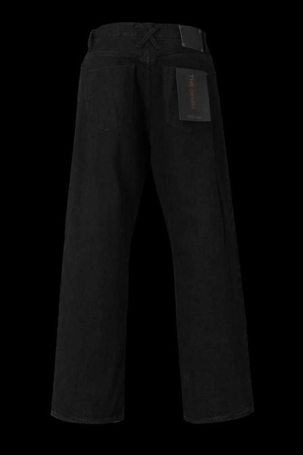 THE DENIM STRETCH SELVEDGE DENIM LOOSE FLARE PANTS “ONEWASH.BLACK”