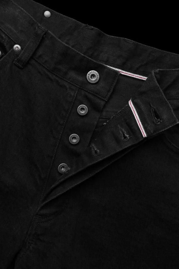 THE DENIM STRETCH SELVEDGE DENIM LOOSE FLARE PANTS “ONEWASH.BLACK”