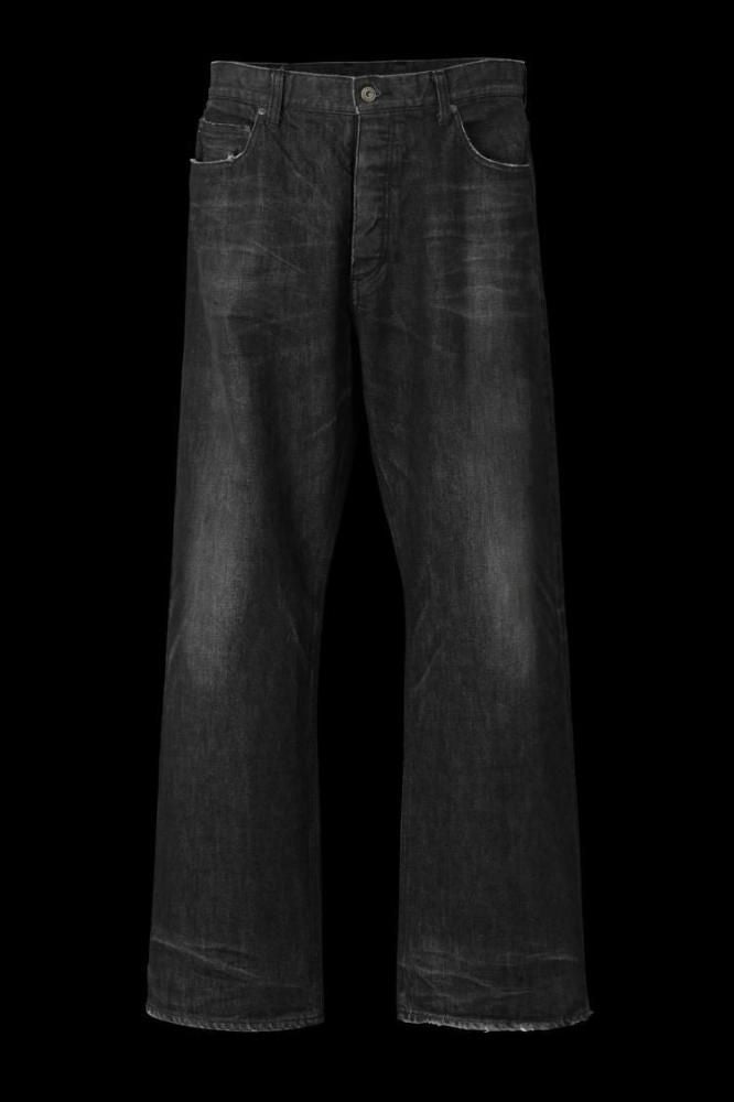 THE DENIM STRETCH SELVEDGE DENIM LOOSE FLARE PANTS “DARK.BLACK