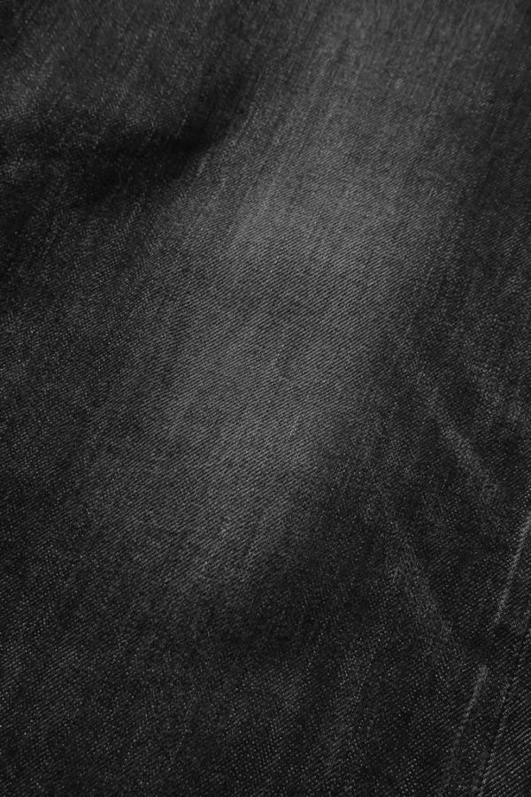 THE DENIM STRETCH SELVEDGE DENIM LOOSE FLARE PANTS “DARK.BLACK”