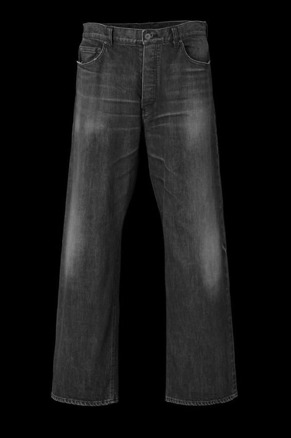 THE DENIM STRETCH SELVEDGE DENIM LOOSE FLARE PANTS “LIGHT.BLACK”