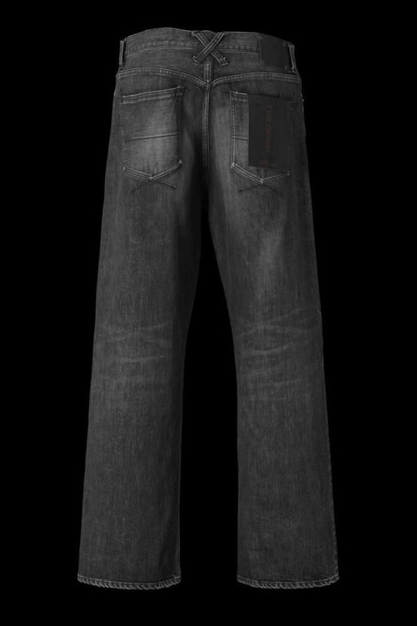 THE DENIM STRETCH SELVEDGE DENIM LOOSE FLARE PANTS “LIGHT.BLACK”