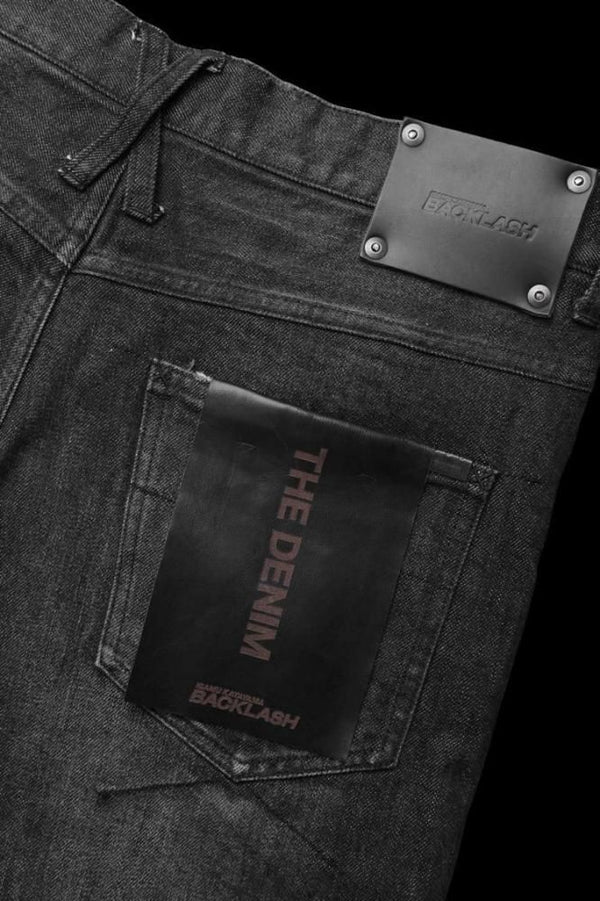 THE DENIM STRETCH SELVEDGE DENIM SEMI-SARROUEL PANTS “DARK.BLACK”