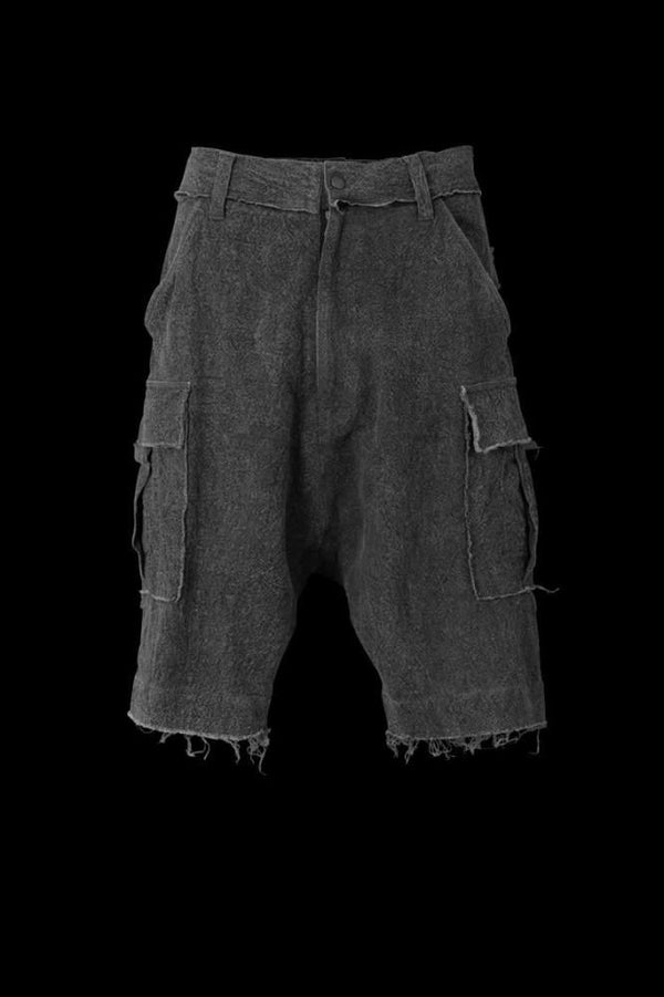 SUMI DYED BROKEN RUBBLE LINEN SHORTS "GARMENT-WASH"
