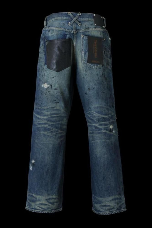 xx KOSUKE MATSUI THE DENIM STRETCH SELVEDGE DENIM LOOSE FLARE PANTS "DARK.INDIGO"