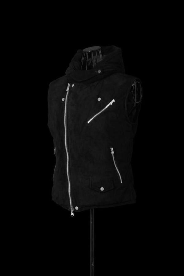 xx NANGA KANGAROO SUEDE “POLISH WHITE GOOSE DOWN” HOODED RIDERS VEST【BLACK×SILVER】