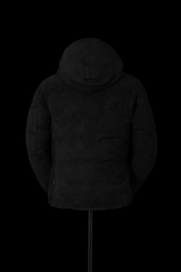 xx NANGA KANGAROO SUEDE “POLISH WHITE GOOSE DOWN” HOODED RIDERS JACKET【BLACK×SILVER】
