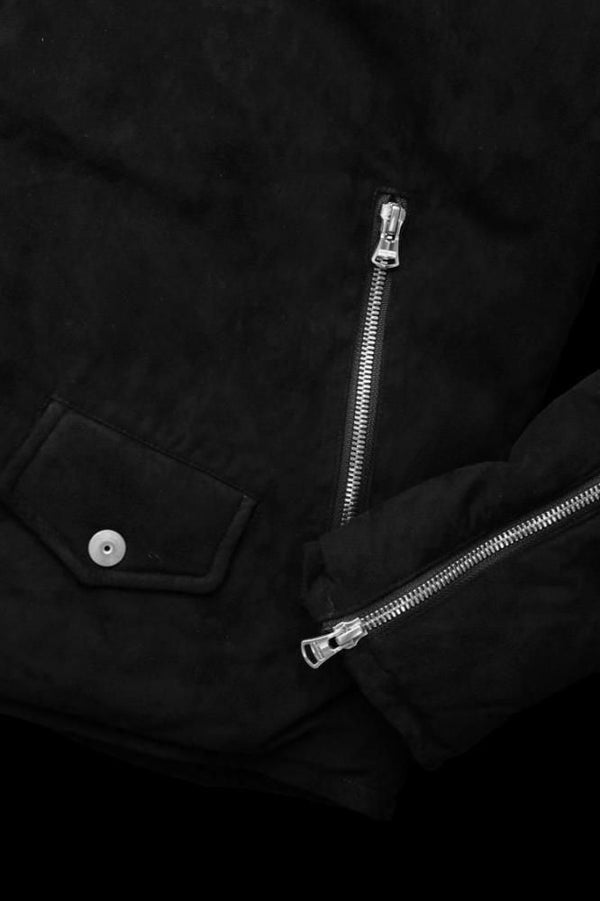 xx NANGA KANGAROO SUEDE “POLISH WHITE GOOSE DOWN” HOODED RIDERS JACKET【BLACK×SILVER】