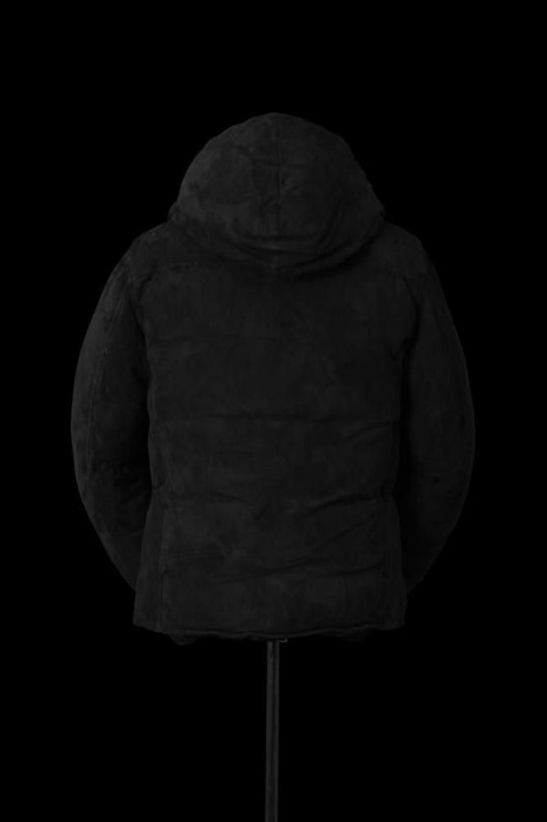 xx NANGA KANGAROO SUEDE “POLISH WHITE GOOSE DOWN” HOODED RIDERS JACKET【BLACK×BLACK】