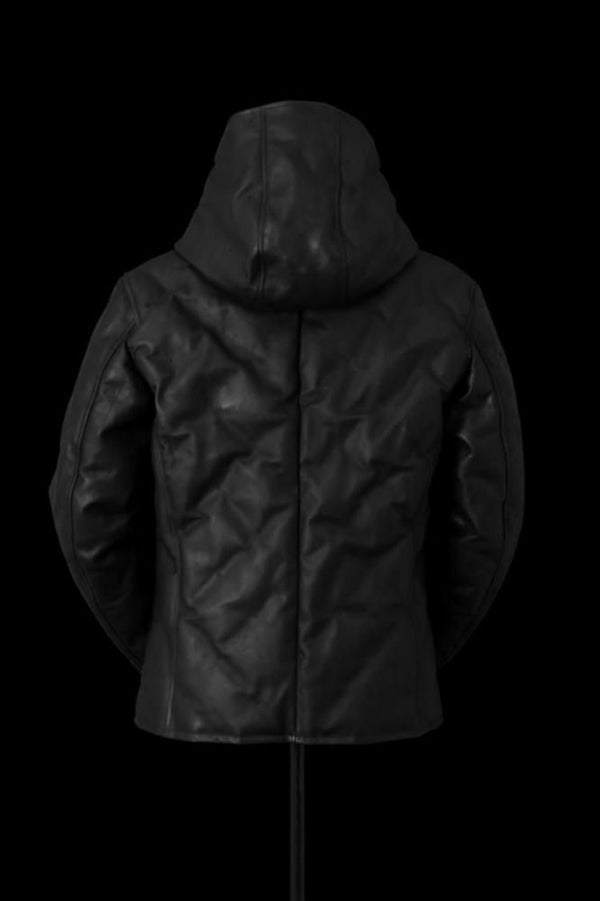 TANNED JAPAN CALF 0.8mm UNEVEN DYED STITCH “POLISH WHITE GOOSE DOWN” HOODED BLOUSON W