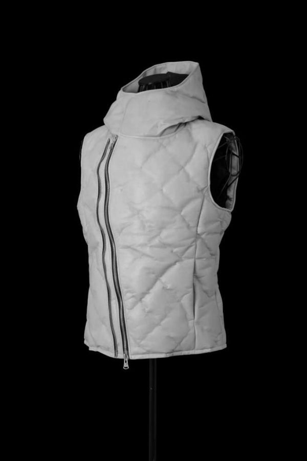 JAPAN STEER 0.6mm STITCH “POLISH WHITE GOOSE DOWN HOODED VEST W "LIMITED"