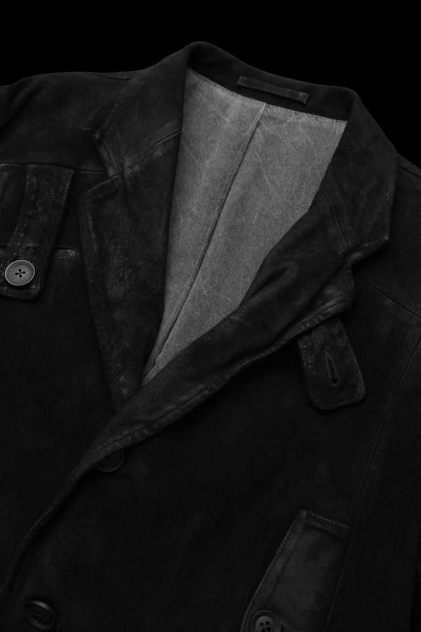 XX Yohji Yamamoto JAPAN HORSE SUEDE “GARMENT-WASH” HAND-WAX TAB PANELED JACKET