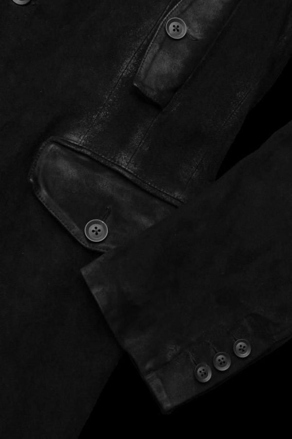 XX Yohji Yamamoto JAPAN HORSE SUEDE “GARMENT-WASH” HAND-WAX TAB PANELED JACKET
