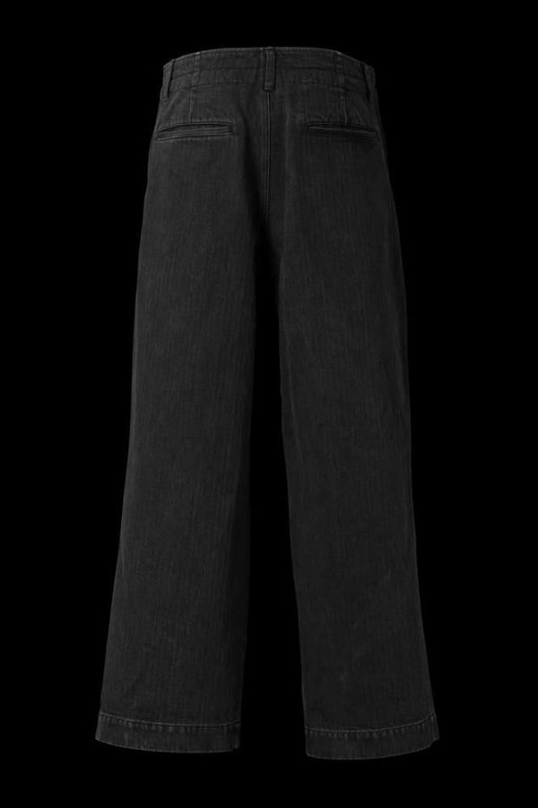 BLACK HERRINGBONE STONE BIO WASH WIDE PANTS