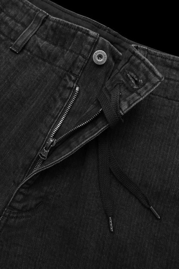 BLACK HERRINGBONE STONE BIO WASH WIDE PANTS